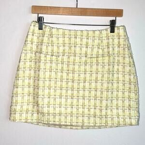 Rumored Coco Mini Skirt Yellow Shimmer Tweed Size 10 NWT Preppy Parisian